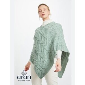 Aran Woollen Mills Women Cable Knit Wool Casual Versatile Asymmetrical Poncho